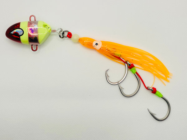 Bottom Slob, 200g Slow Pitch jig, with Squid skirt