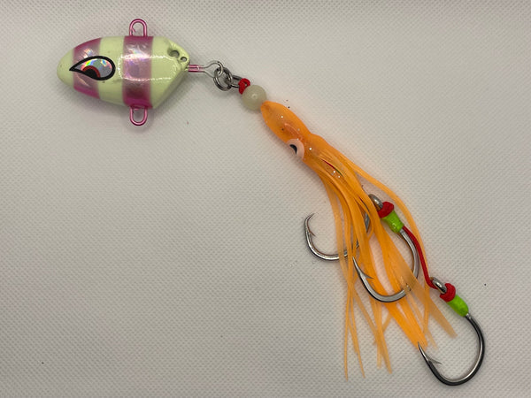 Bottom Slob, 200g Slow Pitch jig, with Squid skirt